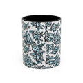 Blue Pen 15 Floral Accent Coffee Mug (11/15oz) — Patterned Rose Tea Cup with Black Handle