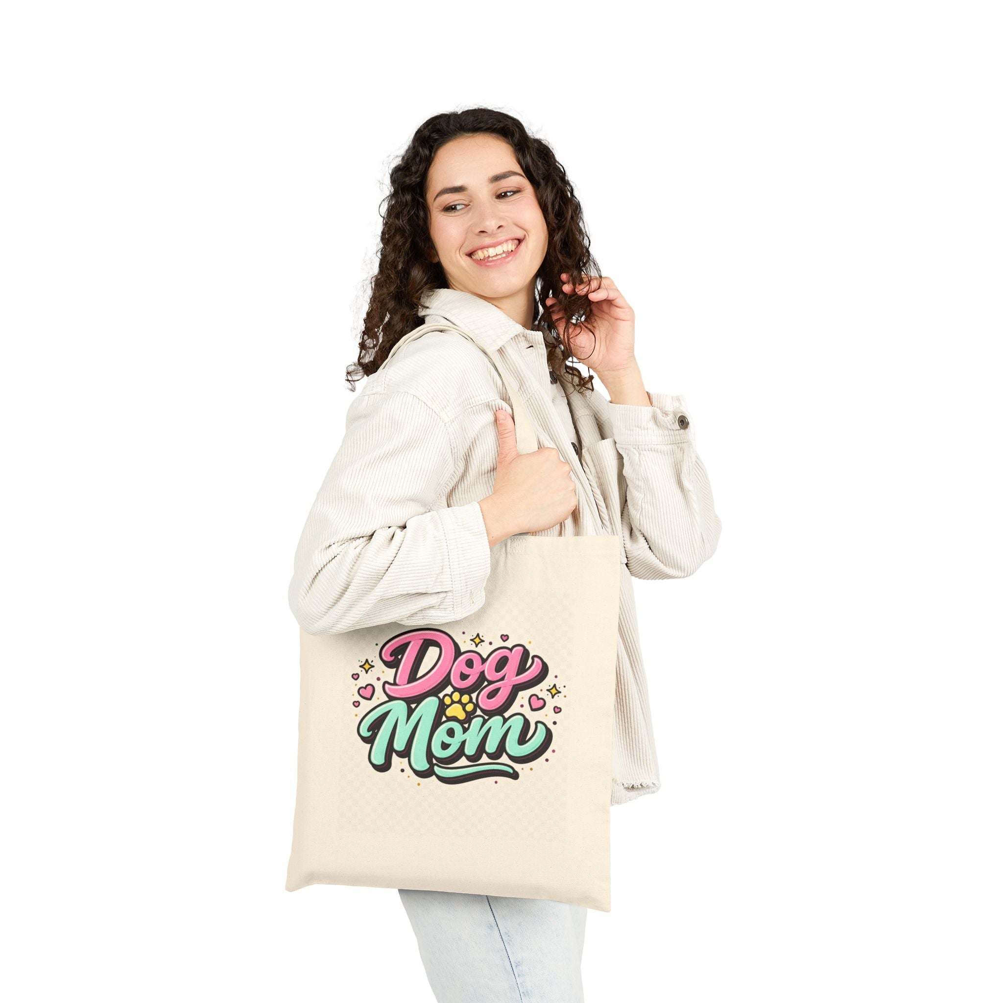 Dog Mom Canvas Tote Bag — Cute Pastel Pet Lover Reusable Grocery Bag