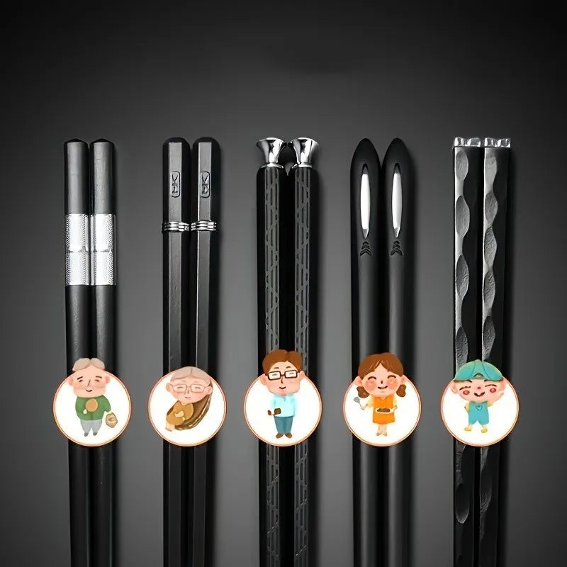 Nordic-Style Alloy Chopsticks  Set - Non-Slip Heat-Resistant Utensils for Individual Servings, Dishwasher Safe (Gold/Black