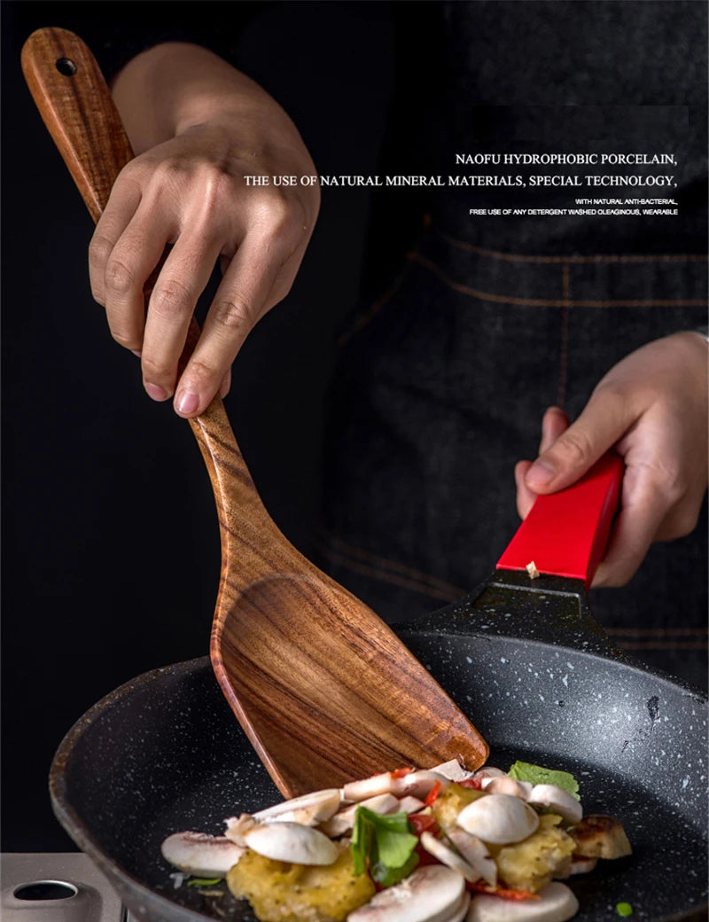 1-9Pcs/set Wooden Kitchen Utensils Set,  Wooden Spoons for Cooking, Utensils,Natural Teak Wooden Spoons For Non-stick Pan Gift