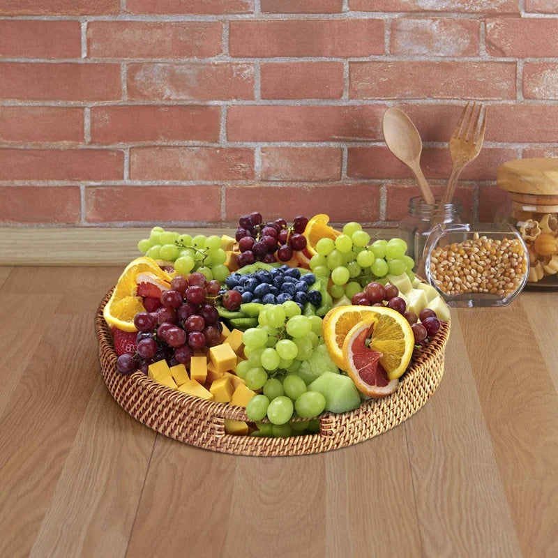 Hand-woven Rattan Wicker Basket Fruit Tea Snack Bread Basket Cosmetic Rectangular Storage Box Household Kitchen Supplies