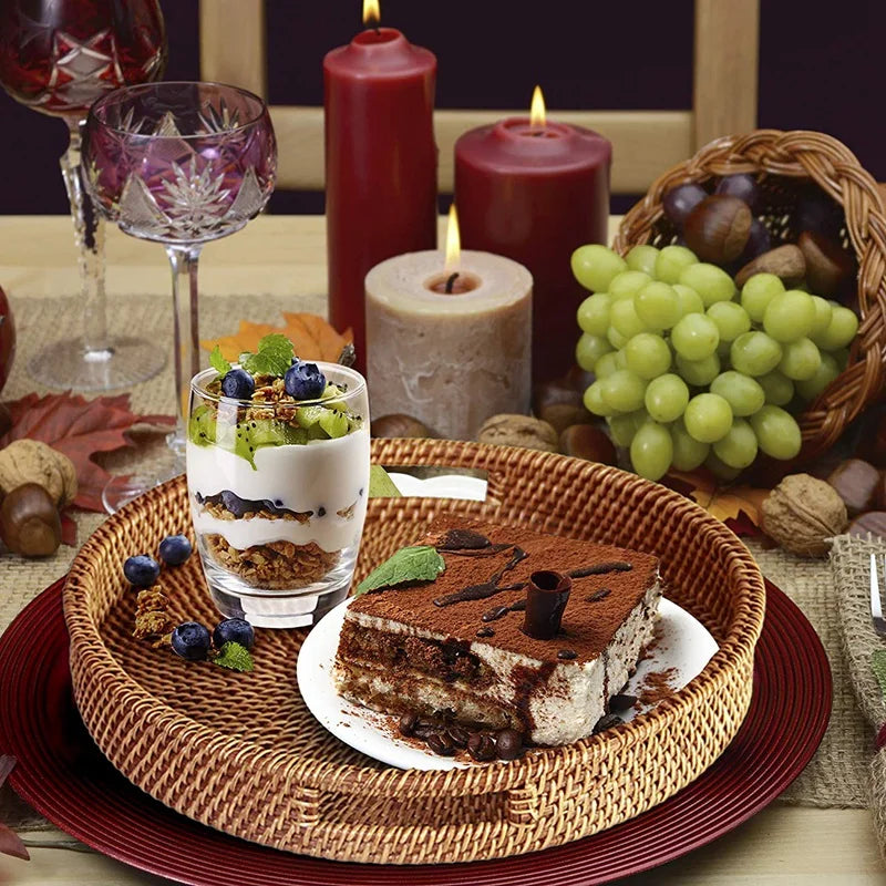 Hand-woven Rattan Wicker Basket Fruit Tea Snack Bread Basket Cosmetic Rectangular Storage Box Household Kitchen Supplies