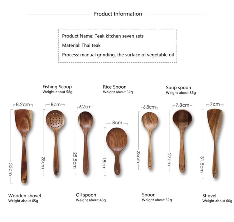 1-9Pcs/set Wooden Kitchen Utensils Set,  Wooden Spoons for Cooking, Utensils,Natural Teak Wooden Spoons For Non-stick Pan Gift