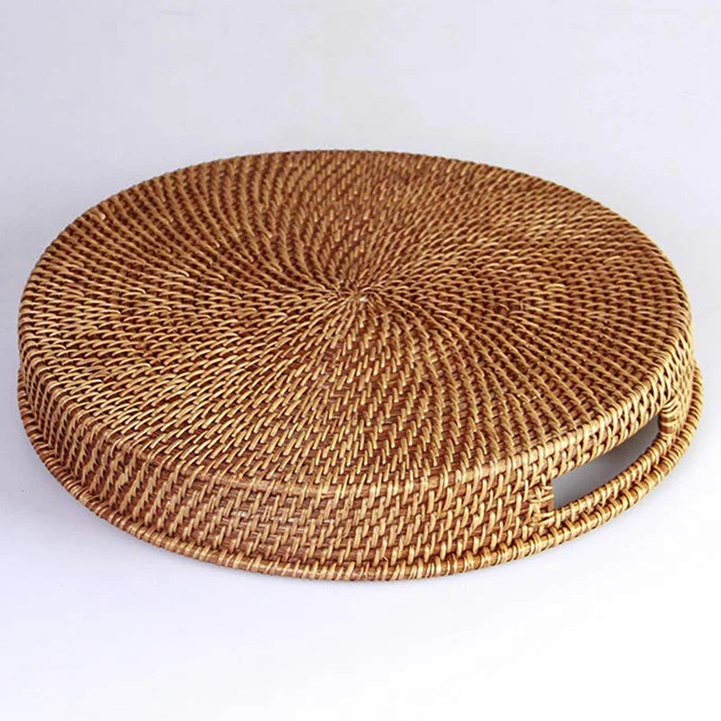 Hand-woven Rattan Wicker Basket Fruit Tea Snack Bread Basket Cosmetic Rectangular Storage Box Household Kitchen Supplies