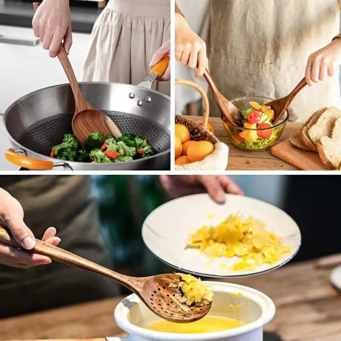 1-9Pcs/set Wooden Kitchen Utensils Set,  Wooden Spoons for Cooking, Utensils,Natural Teak Wooden Spoons For Non-stick Pan Gift