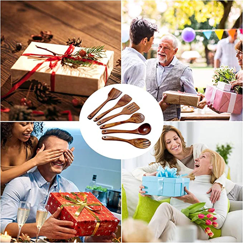 1-9Pcs/set Wooden Kitchen Utensils Set,  Wooden Spoons for Cooking, Utensils,Natural Teak Wooden Spoons For Non-stick Pan Gift