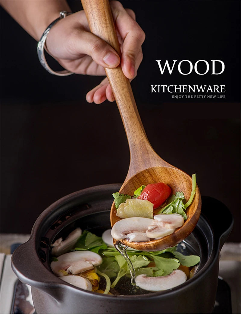 1-9Pcs/set Wooden Kitchen Utensils Set,  Wooden Spoons for Cooking, Utensils,Natural Teak Wooden Spoons For Non-stick Pan Gift