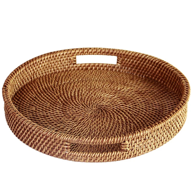 Hand-woven Rattan Wicker Basket Fruit Tea Snack Bread Basket Cosmetic Rectangular Storage Box Household Kitchen Supplies