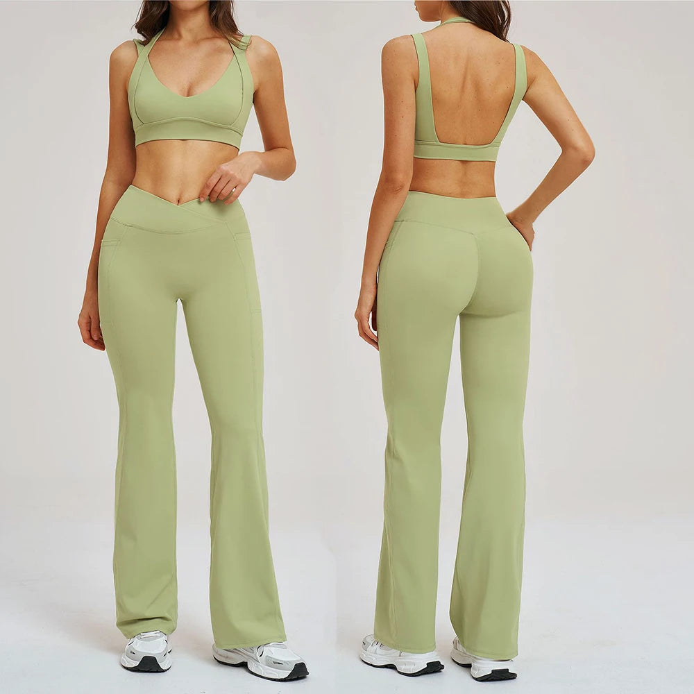 2 Piece Yoga Clothes Women's Sexy Wear Sexy Sport Bra High Waist Flared Pant Fitness Suit Gym Workout Jogging Sports Yoga Set