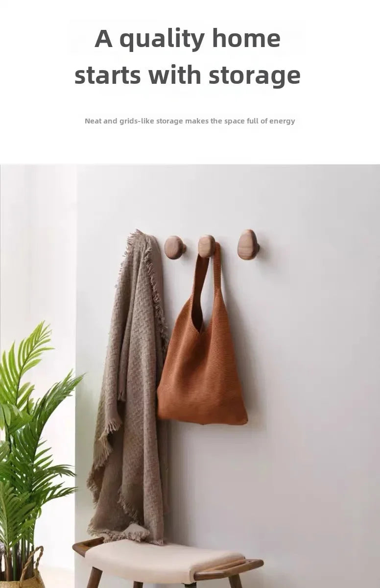 Scandinavian Solid Wood Handle Clothes Hook Coat Hook Wall-mounted Hook Punch-free Door Clothes Hanger Pebble Shape Cabinet Door