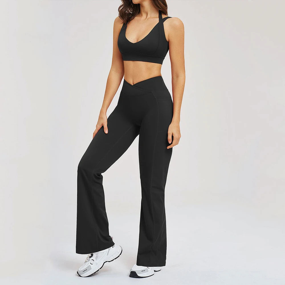 2 Piece Yoga Clothes Women's Sexy Wear Sexy Sport Bra High Waist Flared Pant Fitness Suit Gym Workout Jogging Sports Yoga Set