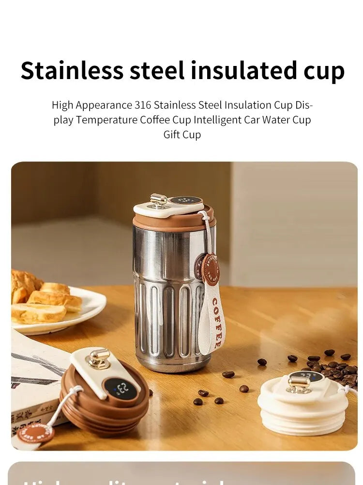 Stainless Steel Insulated Cup Display Temperature Coffee Cup Intelligent Car Mounted Water Cup Gift Drinking Tool