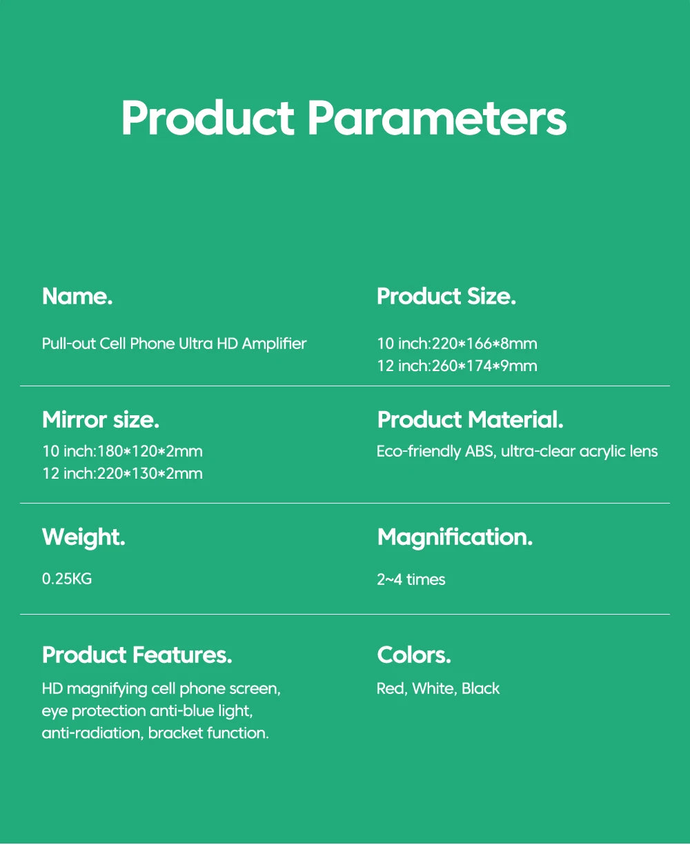 12/10Inch Cell Phone Screen Amplifier Mobile Phone Holder Mobile Phone HD Portable Phone Screen Video Magnifier Stand Bracket