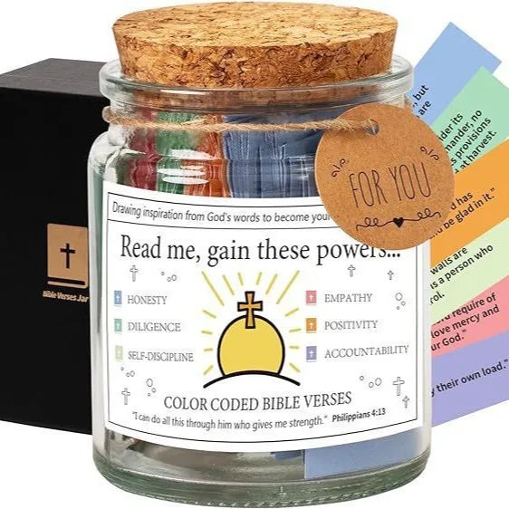 Bible Verses in A Jar, God's Word Storage Jar ,Colorful Bible Verses Gratitude & Blessings Christian ,With Gift Box