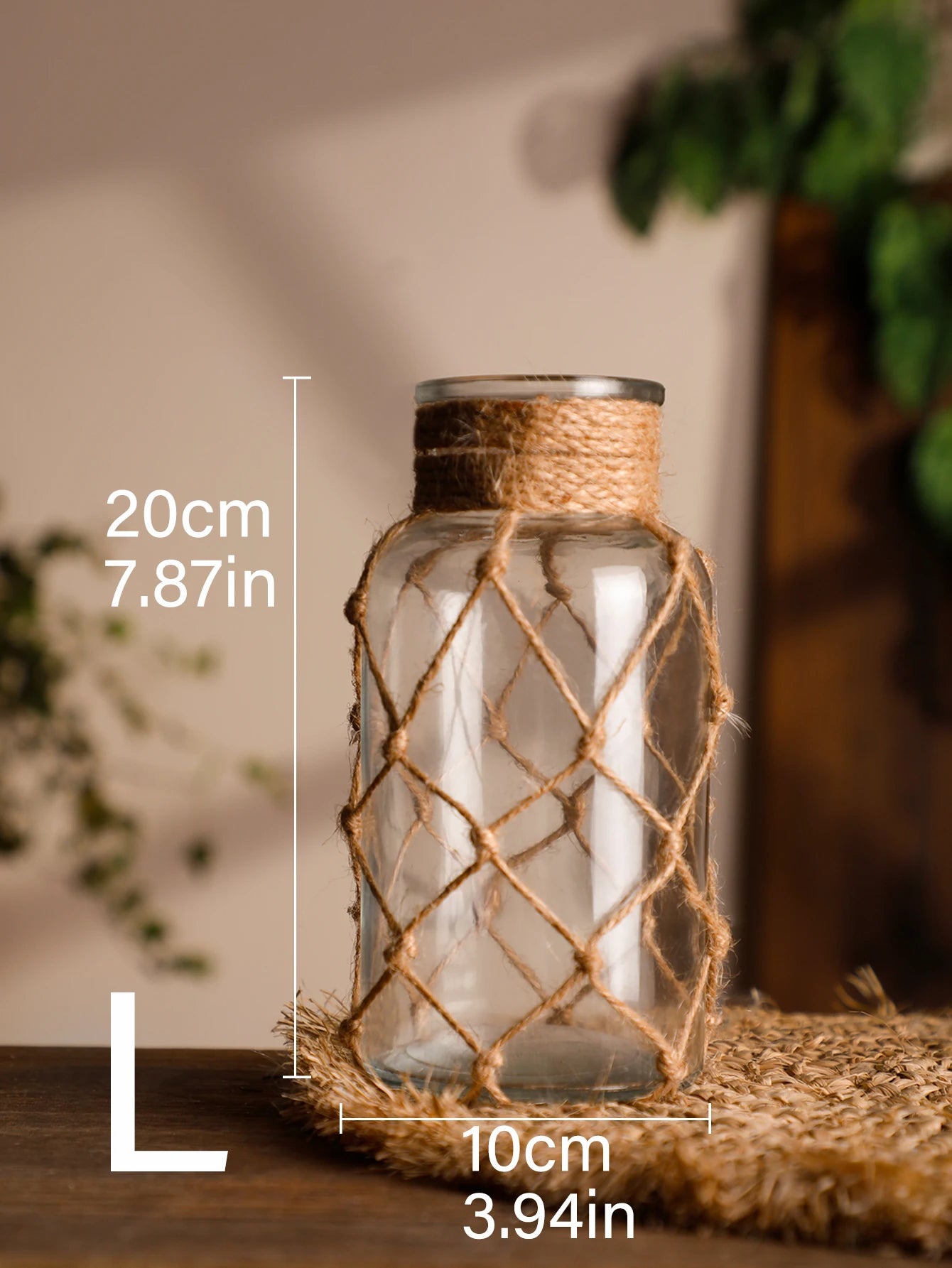 Rustic Hanging Glass Vase Rope Net Dry Flower Glass Vase with Art Hemp Rope  Home Transparent Living Room Decor Table Decoration