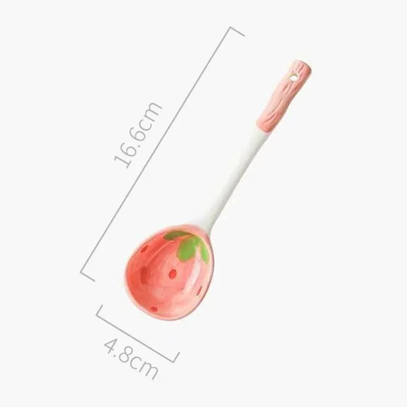 Strawberry Ramen Bowls and Spoons Creative Ceramics Anti-scald Instant Noodle Bowl Cute Strawberry Bowl Pretty Bowl