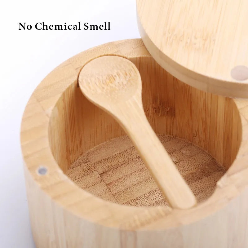 Salt Seasoning Jars Pepper Jar Bamboo Condiment Box Bowl Storage Pot Set Wood Sugar Container Holder Lid Function Multi Bowls