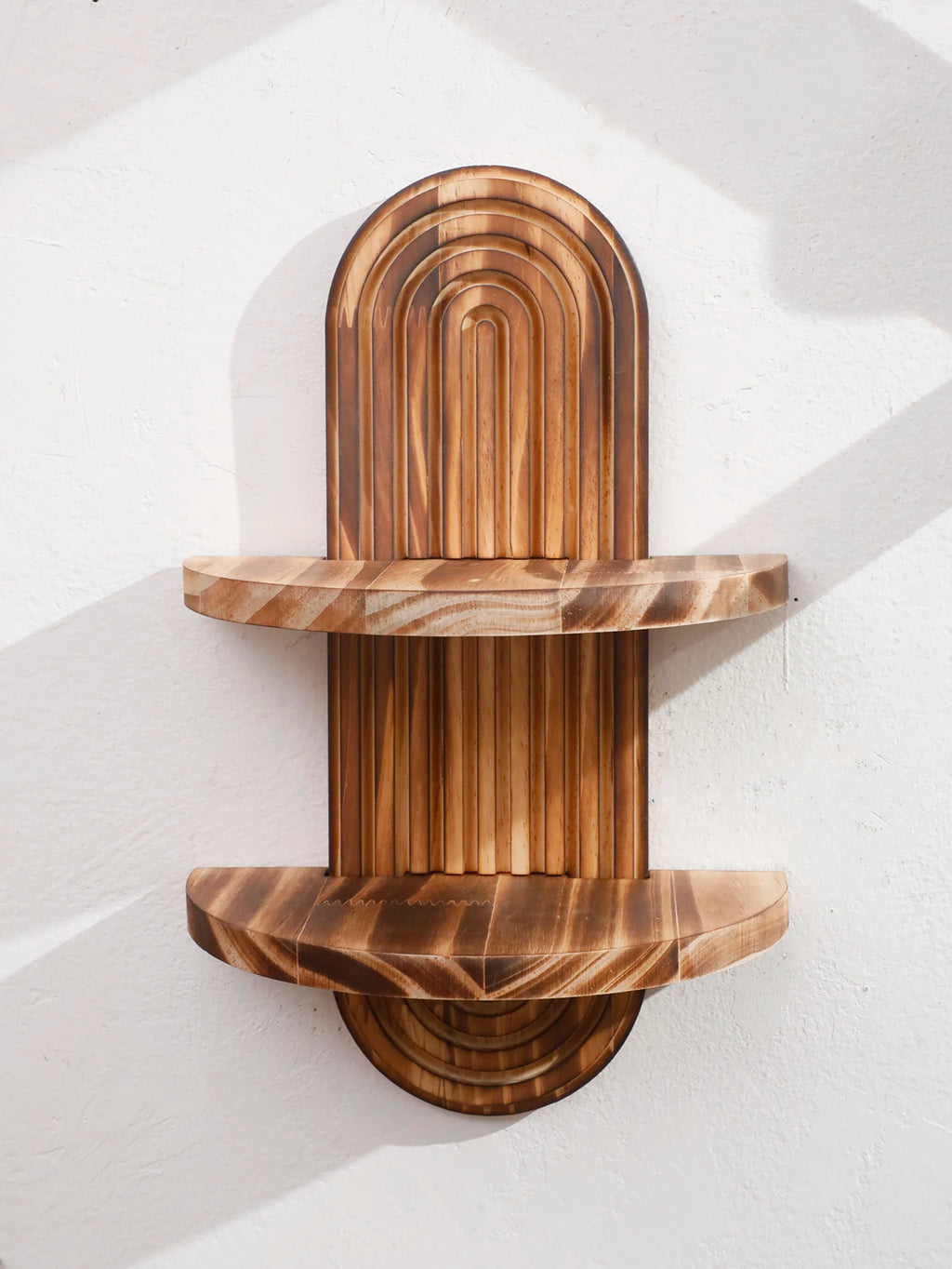 1Pc Boho Style Wooden Wall Shelves - Geometric Wall Mounted Shelves, Natural Wood Finish, Modern Home Decor, Plant Decorative