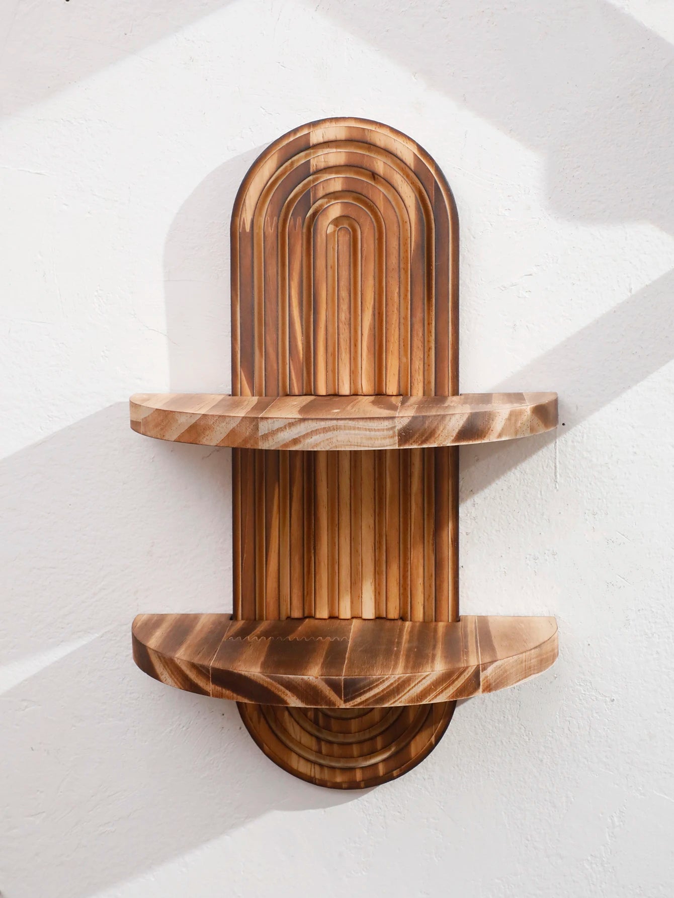 1Pc Boho Style Wooden Wall Shelves - Geometric Wall Mounted Shelves, Natural Wood Finish, Modern Home Decor, Plant Decorative