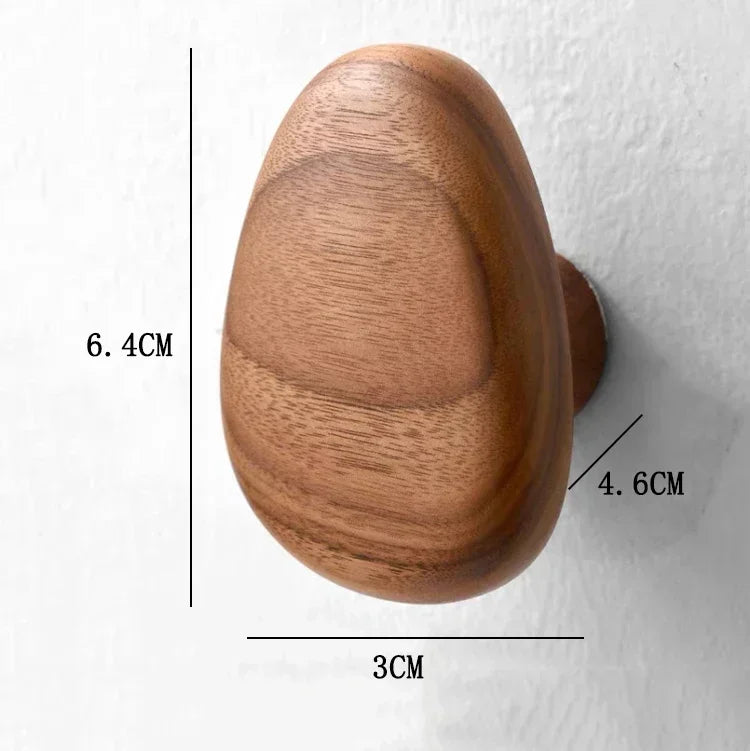 Scandinavian Solid Wood Handle Clothes Hook Coat Hook Wall-mounted Hook Punch-free Door Clothes Hanger Pebble Shape Cabinet Door