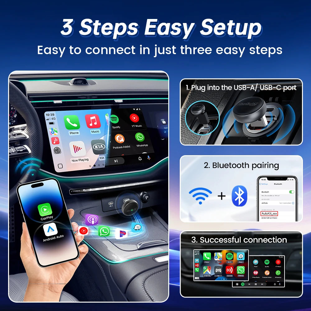 CarlinKit Wireless CarPlay Box Mini Ultra 3 Wired To Wireless CarPlay Adapter USB Plug and Play Wifi Bluetooth Fast Auto Connect