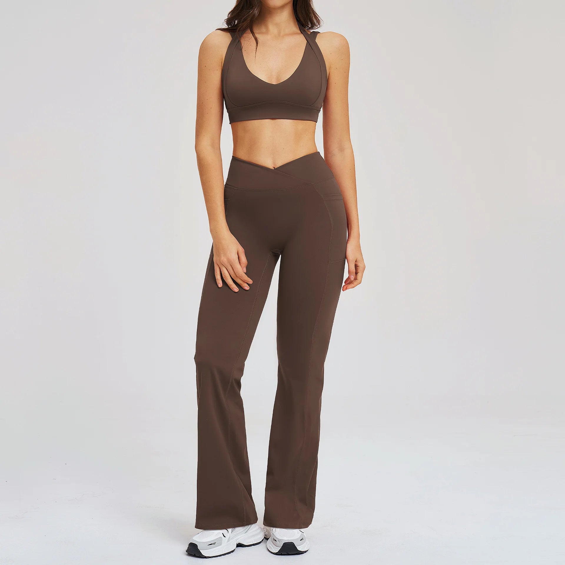 2 Piece Yoga Clothes Women's Sexy Wear Sexy Sport Bra High Waist Flared Pant Fitness Suit Gym Workout Jogging Sports Yoga Set