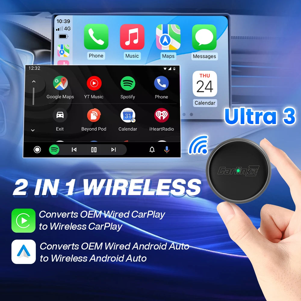 CarlinKit Wireless CarPlay Box Mini Ultra 3 Wired To Wireless CarPlay Adapter USB Plug and Play Wifi Bluetooth Fast Auto Connect