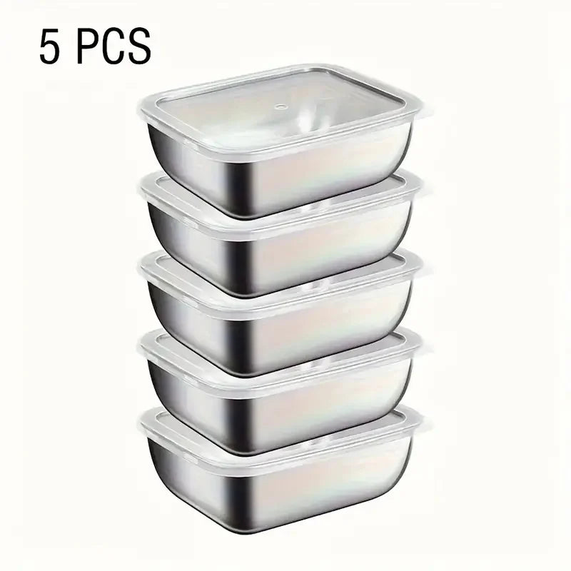 5pcs Stainless Steel Food Storage Stackable Meal Prep Boxes for Kitchen Fridge Lunch Ideal for Meal Prep Travel Kitchen Storage
