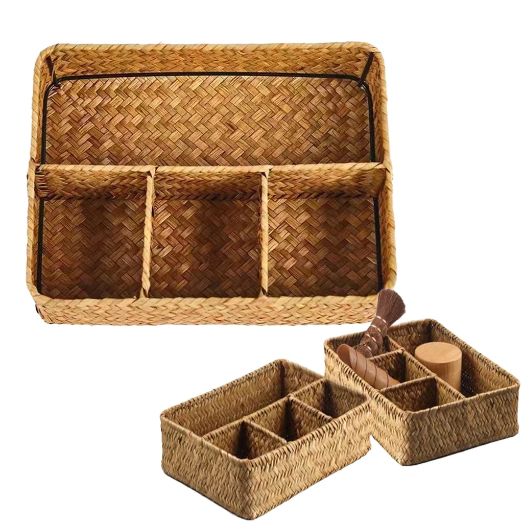 4 Grids Storage Basket Handmade Woven Willow Storage Basket For Clothes Cosmetic Stationery Hairpins Jewelry Accessories