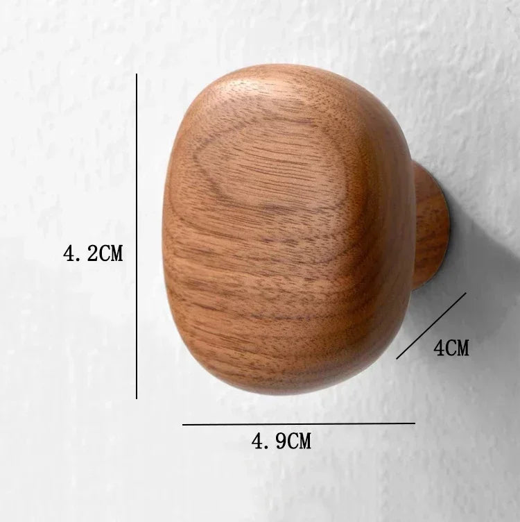 Scandinavian Solid Wood Handle Clothes Hook Coat Hook Wall-mounted Hook Punch-free Door Clothes Hanger Pebble Shape Cabinet Door