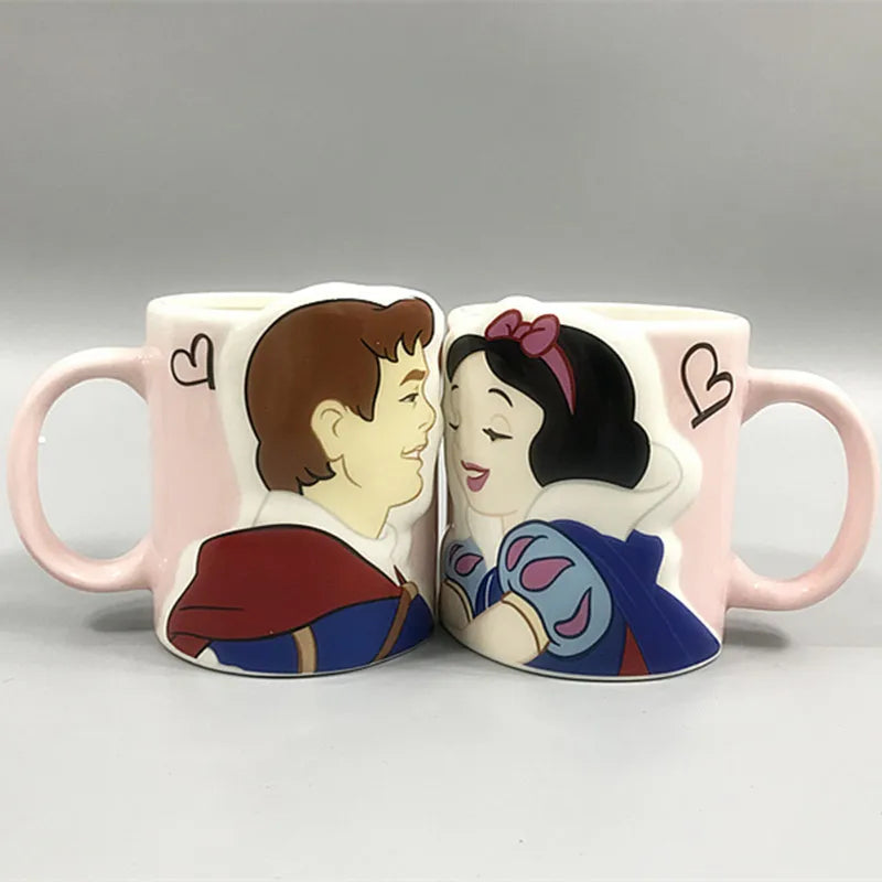 Disney 2 pieces Princess Couple Mug Mermaid Ceramic Mug Beauty Beast Ceramic Mug Double Snow White Coffee Gifts Couple Mugs