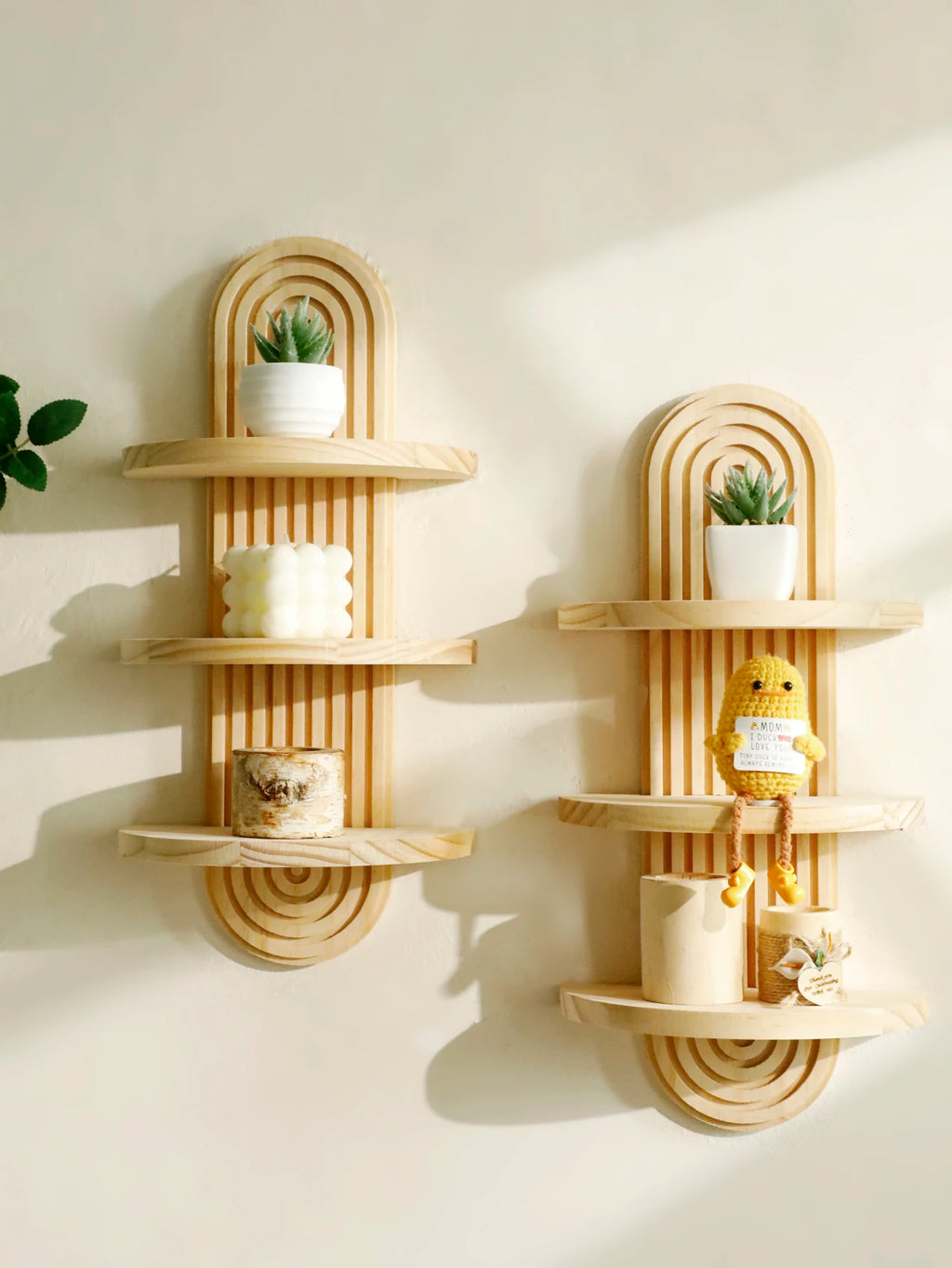 1Pc Boho Style Wooden Wall Shelves - Geometric Wall Mounted Shelves, Natural Wood Finish, Modern Home Decor, Plant Decorative