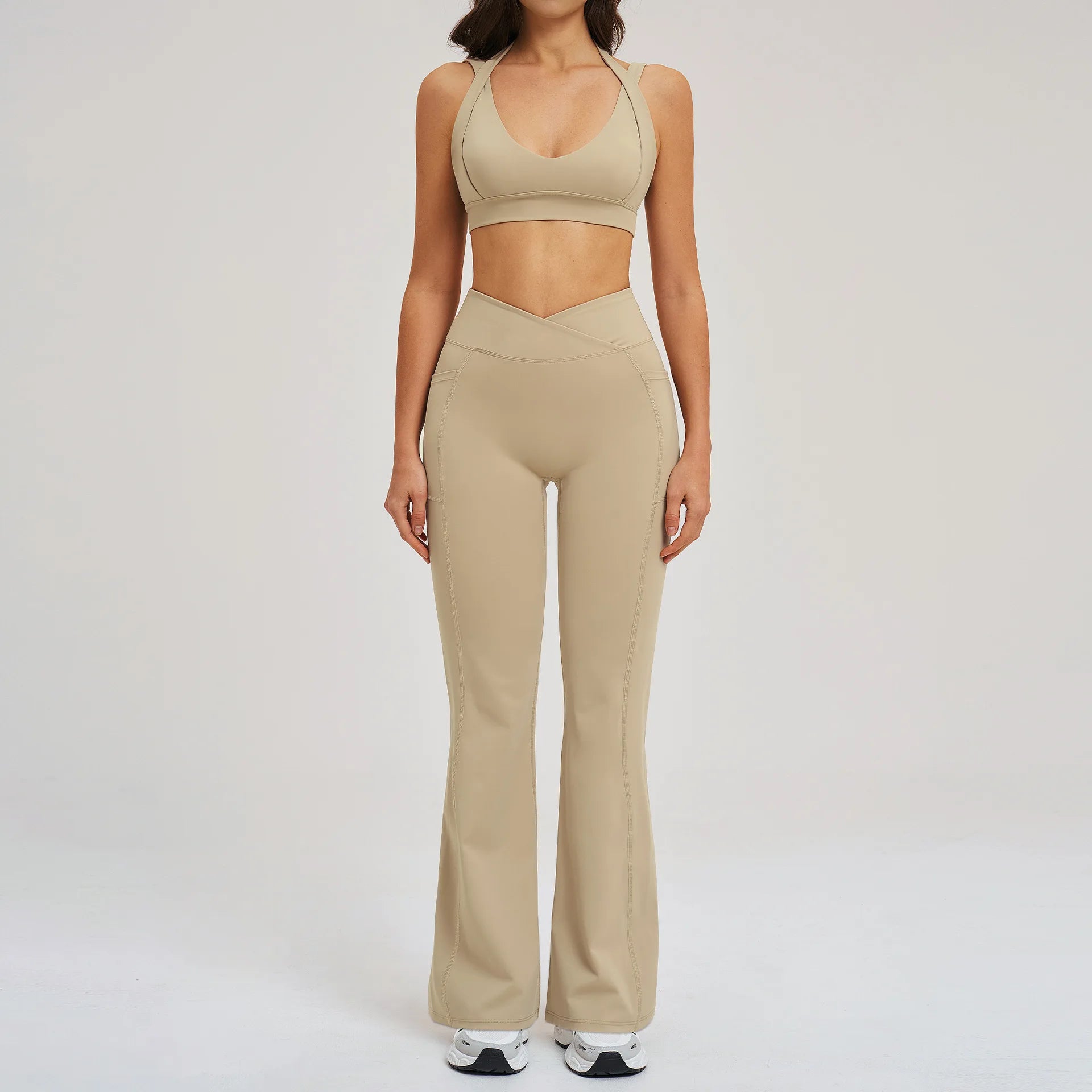 2 Piece Yoga Clothes Women's Sexy Wear Sexy Sport Bra High Waist Flared Pant Fitness Suit Gym Workout Jogging Sports Yoga Set