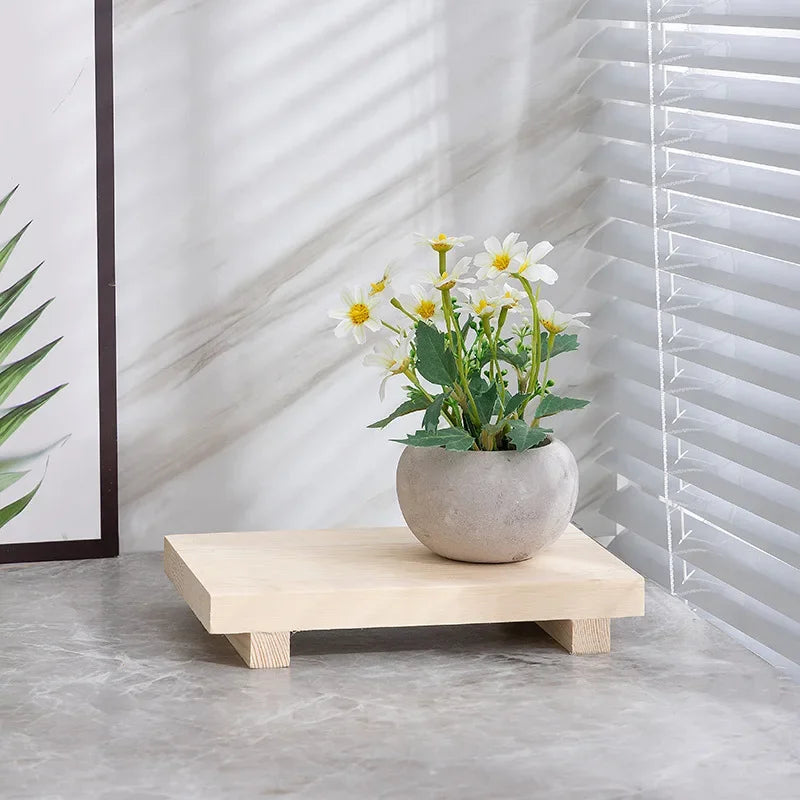 Wood Tray Pedestal Stand Bathroom Decor Wooden Vanity Hands Soap Scented Candle Storage Holder Tray Kitchen Seasoning Holder