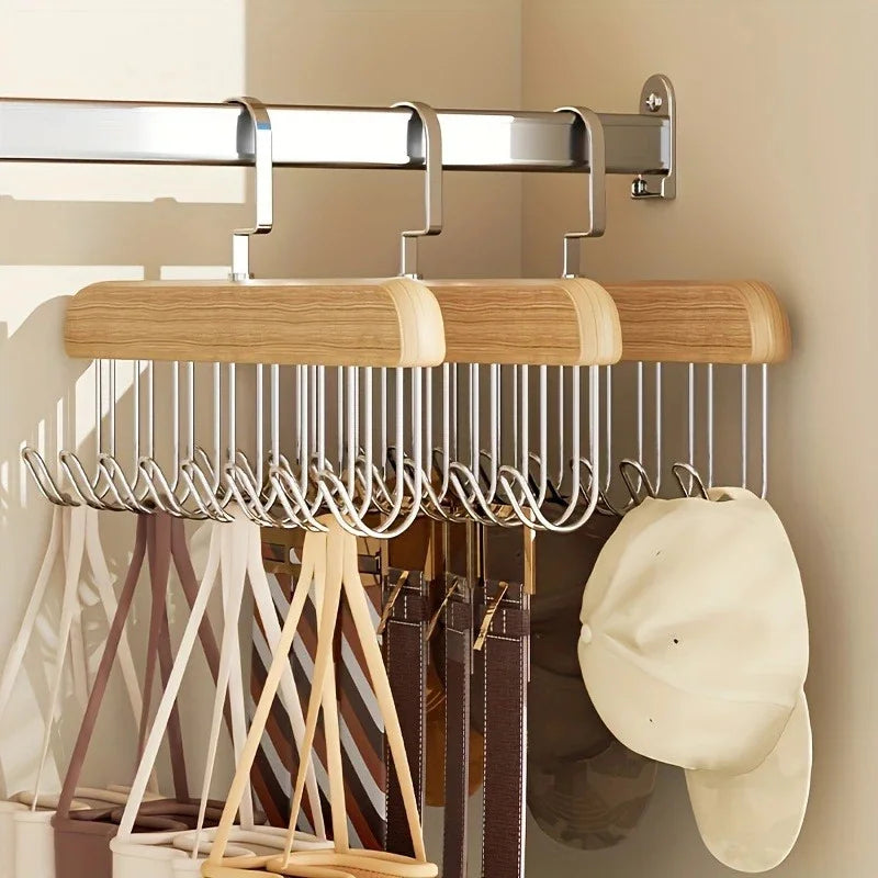 Wooden Sling Hanger Organizer with Multiple Hooks for Underwear Bras Vests Space-Saving Durable Storage Rack Hangers for Clothes