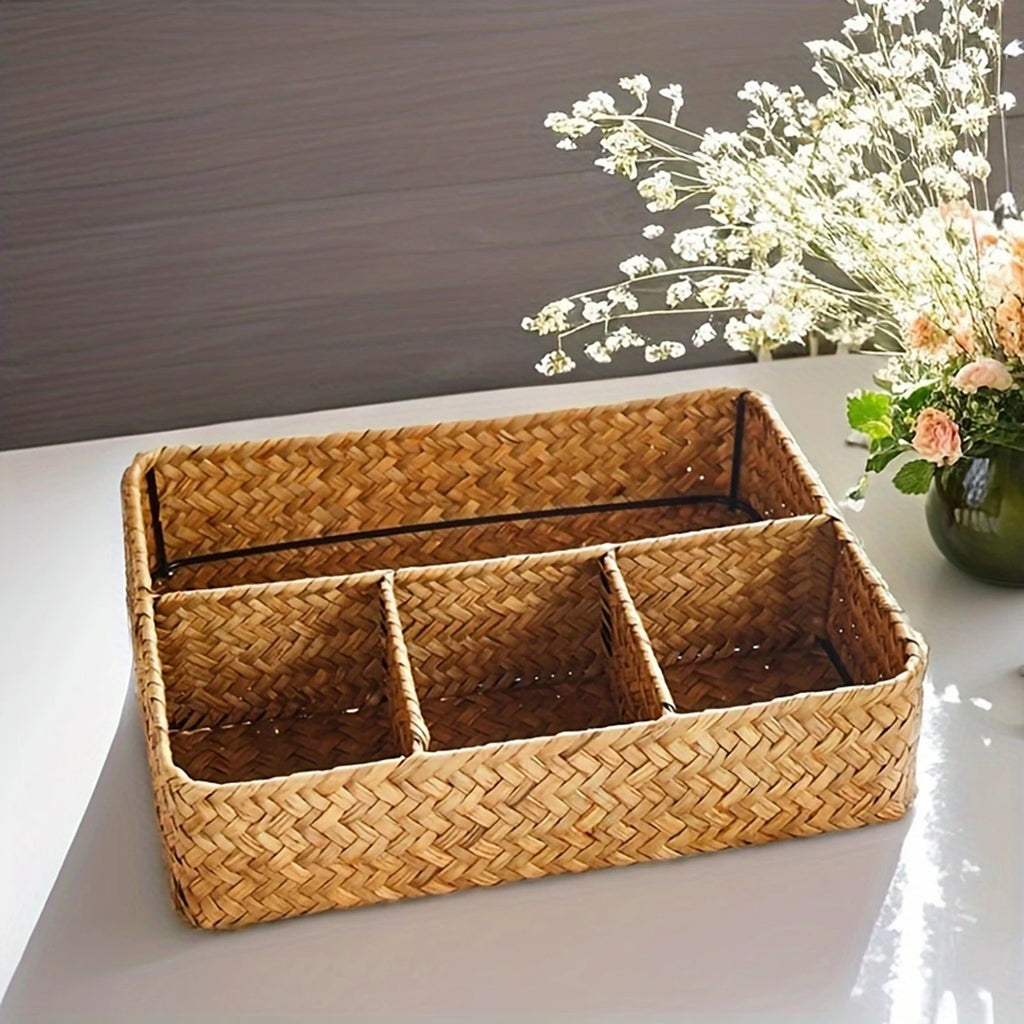 4 Grids Storage Basket Handmade Woven Willow Storage Basket For Clothes Cosmetic Stationery Hairpins Jewelry Accessories
