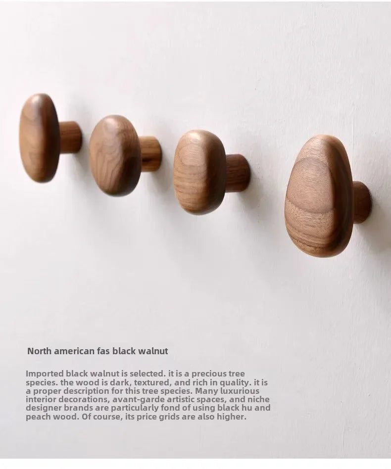 Scandinavian Solid Wood Handle Clothes Hook Coat Hook Wall-mounted Hook Punch-free Door Clothes Hanger Pebble Shape Cabinet Door