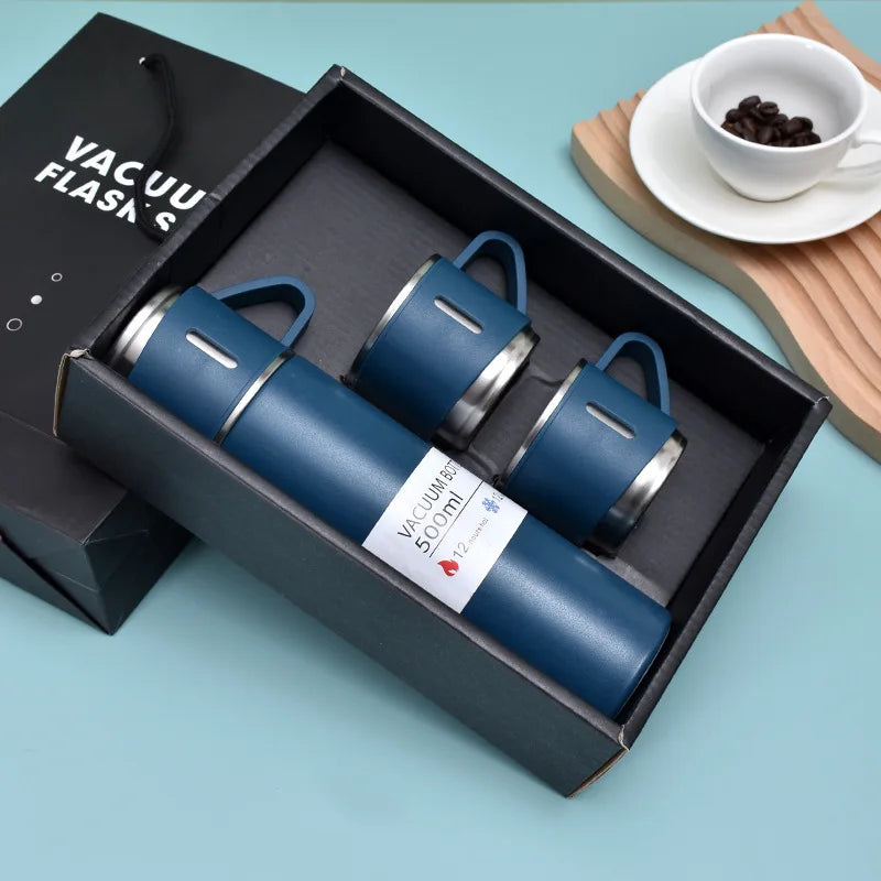 500ML Stainless Steel Vacuum Flask Gift Set Office Business Style Thermos Bottle Outdoor Hot Water Thermal Insulation Couple Cup