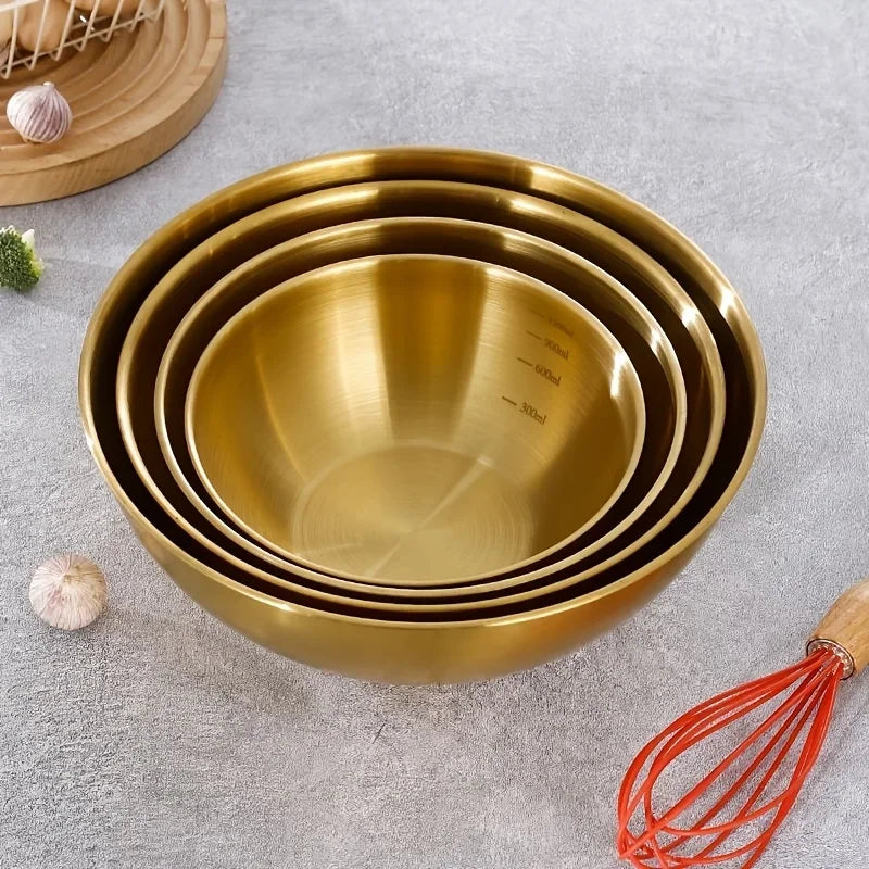 3Pcs A set of three stainless steel bowls for mixing, kneading dough, and serving salads, suitable for kitchen use.