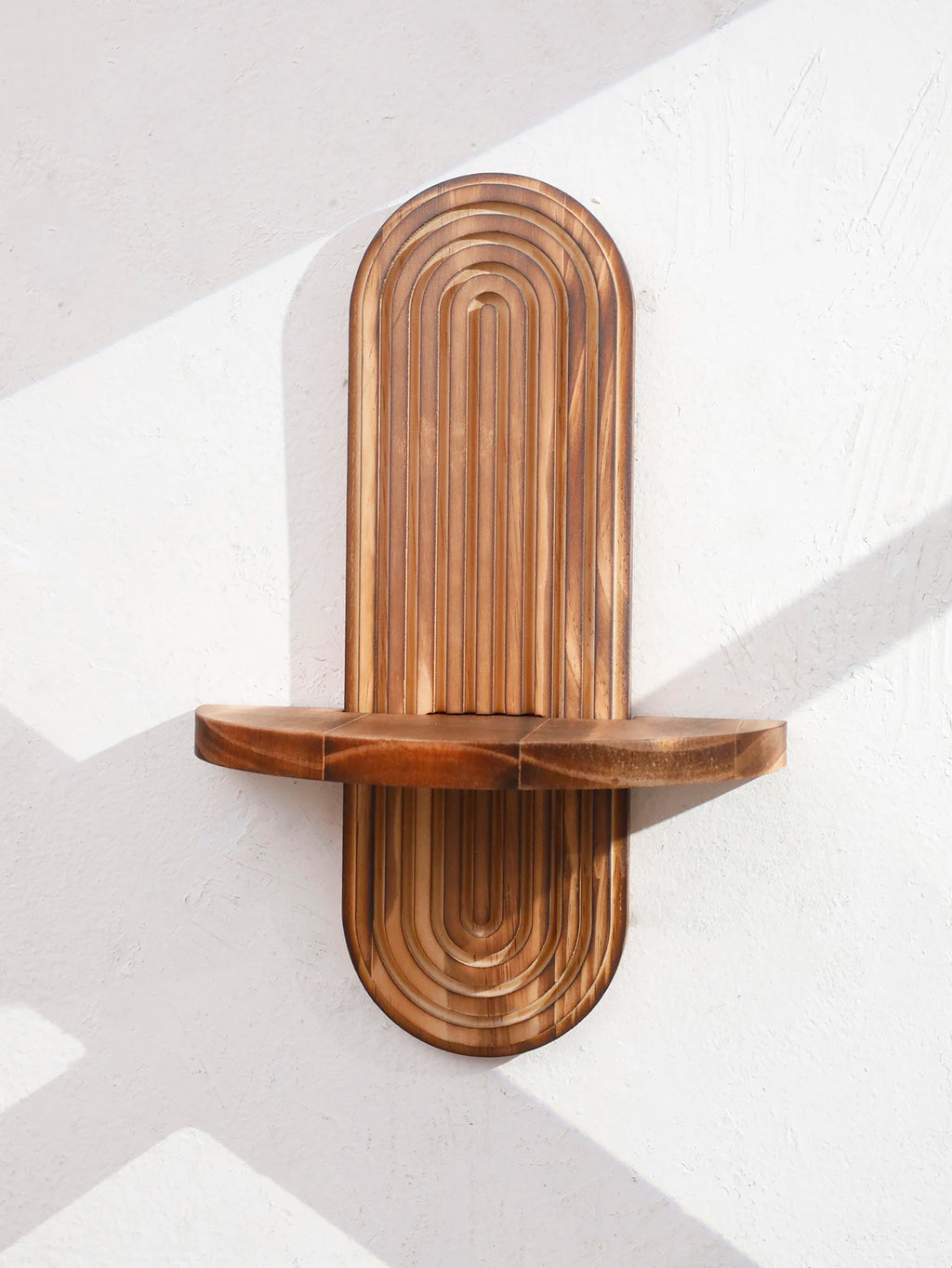 1Pc Boho Style Wooden Wall Shelves - Geometric Wall Mounted Shelves, Natural Wood Finish, Modern Home Decor, Plant Decorative