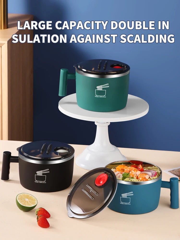 Stainless Steel Bowl With Lid For Instant Noodles Sealed And Portable Drain Bowl For Kitchen Utensils Instant Noodle Partner