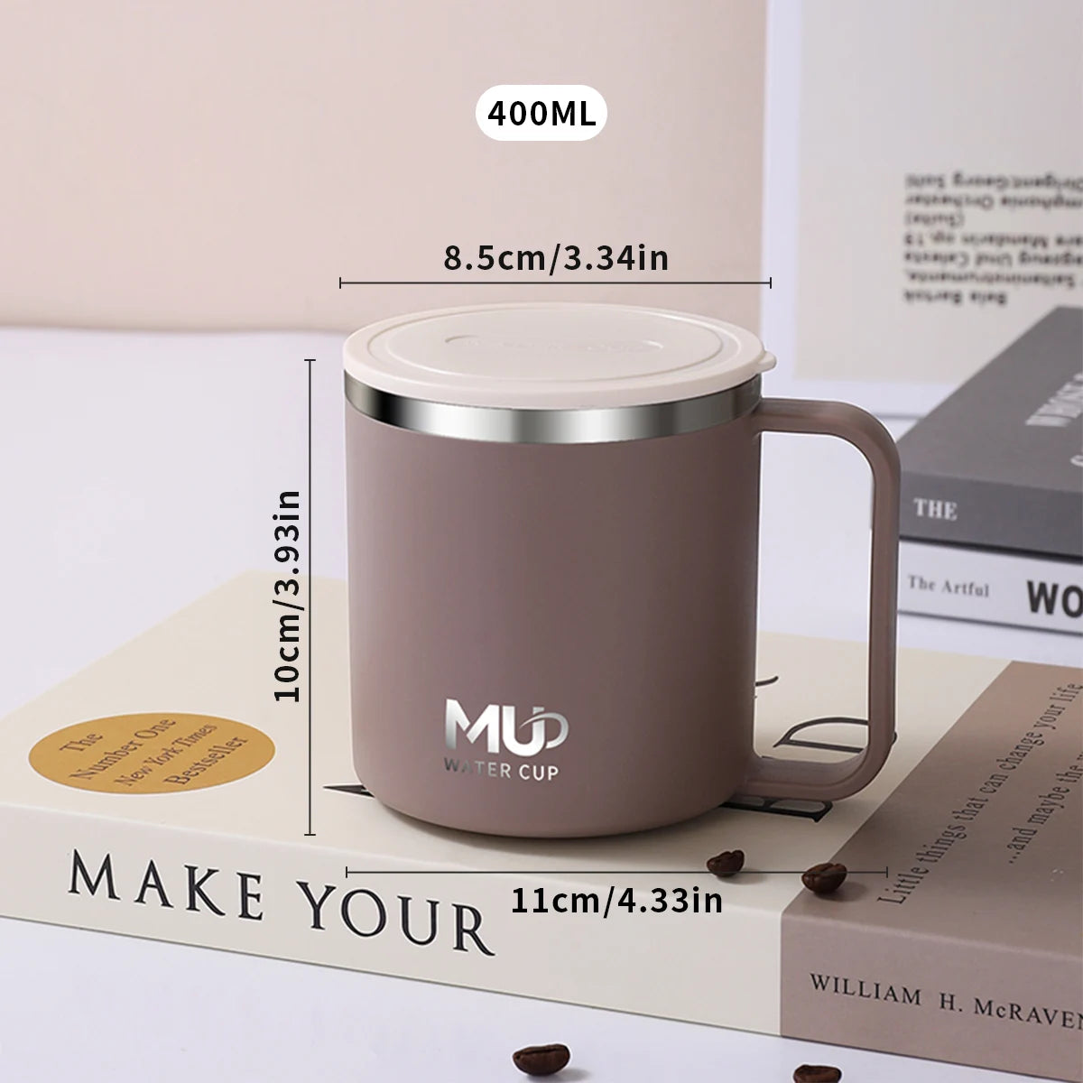 400ML Insulated Coffee Mug With Lid 304 Stainless Steel Double Wall Water Cup Sealed Milk Coffee Cup Student Adult Drinkware