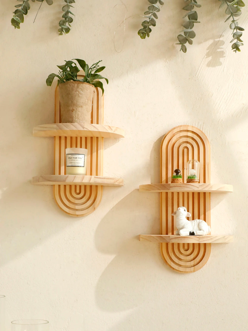 1Pc Boho Style Wooden Wall Shelves - Geometric Wall Mounted Shelves, Natural Wood Finish, Modern Home Decor, Plant Decorative