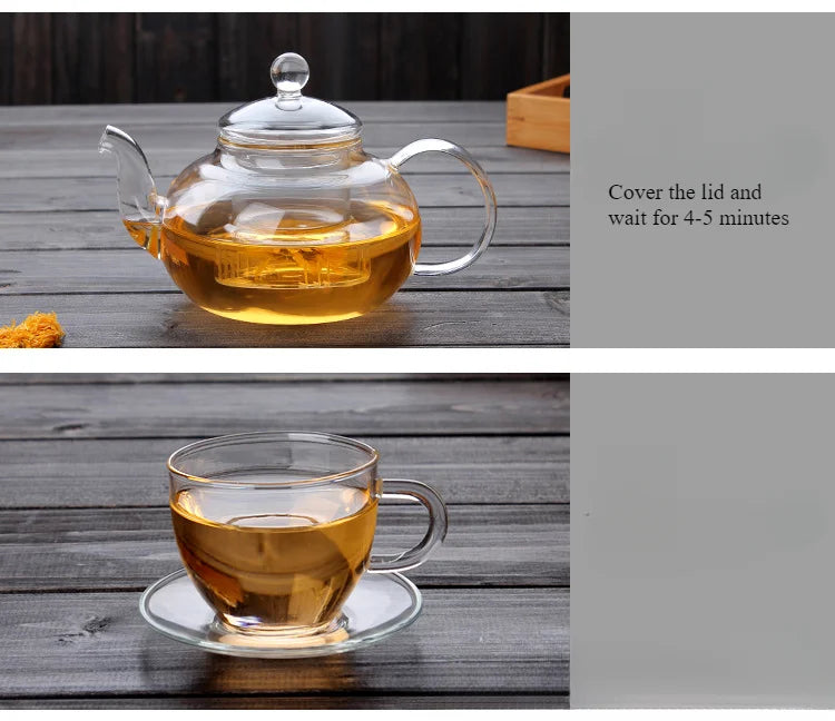 400ml/1000ml Heat-resistant Glass Tea Pot Flower Kettle Kung Fu Teawear Set Tea Strainer Infuser Puer Oolong Barley Pot Teaware