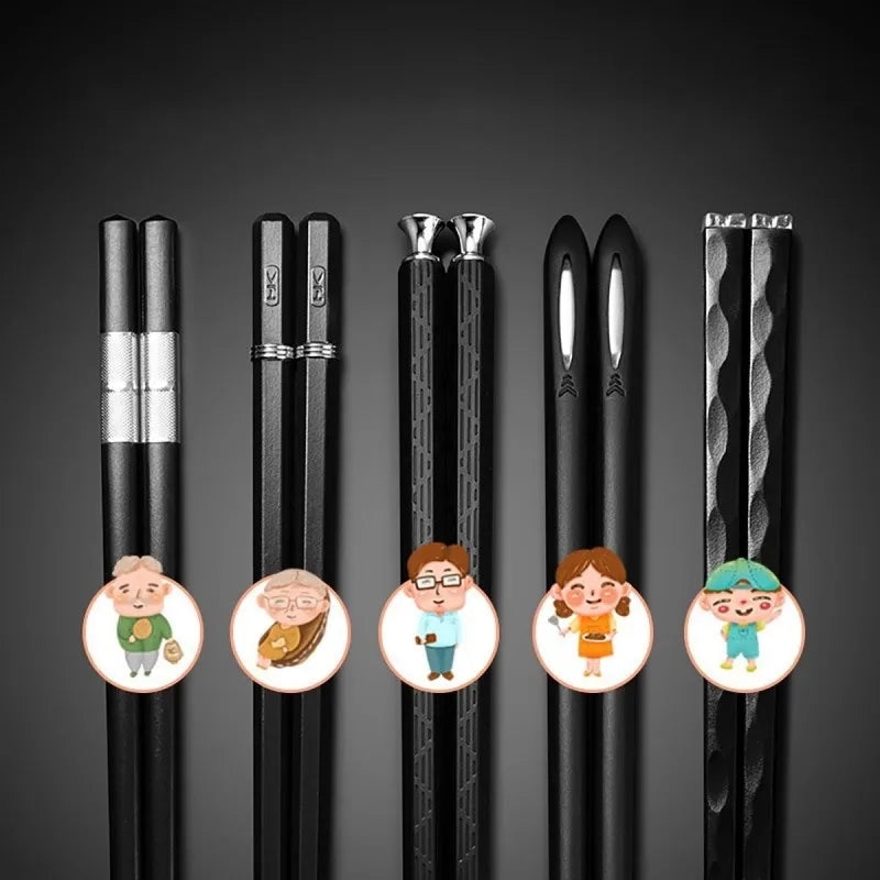 Nordic-Style Alloy Chopsticks  Set - Non-Slip Heat-Resistant Utensils for Individual Servings, Dishwasher Safe (Gold/Black