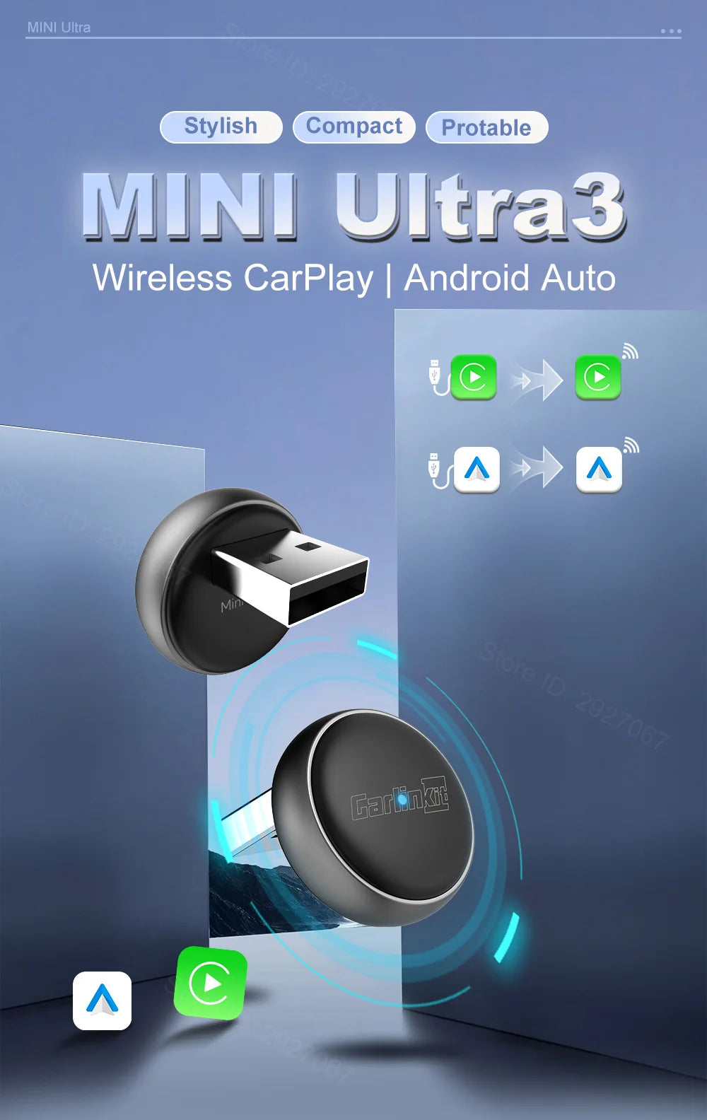 CarlinKit Wireless CarPlay Box Mini Ultra 3 Wired To Wireless CarPlay Adapter USB Plug and Play Wifi Bluetooth Fast Auto Connect