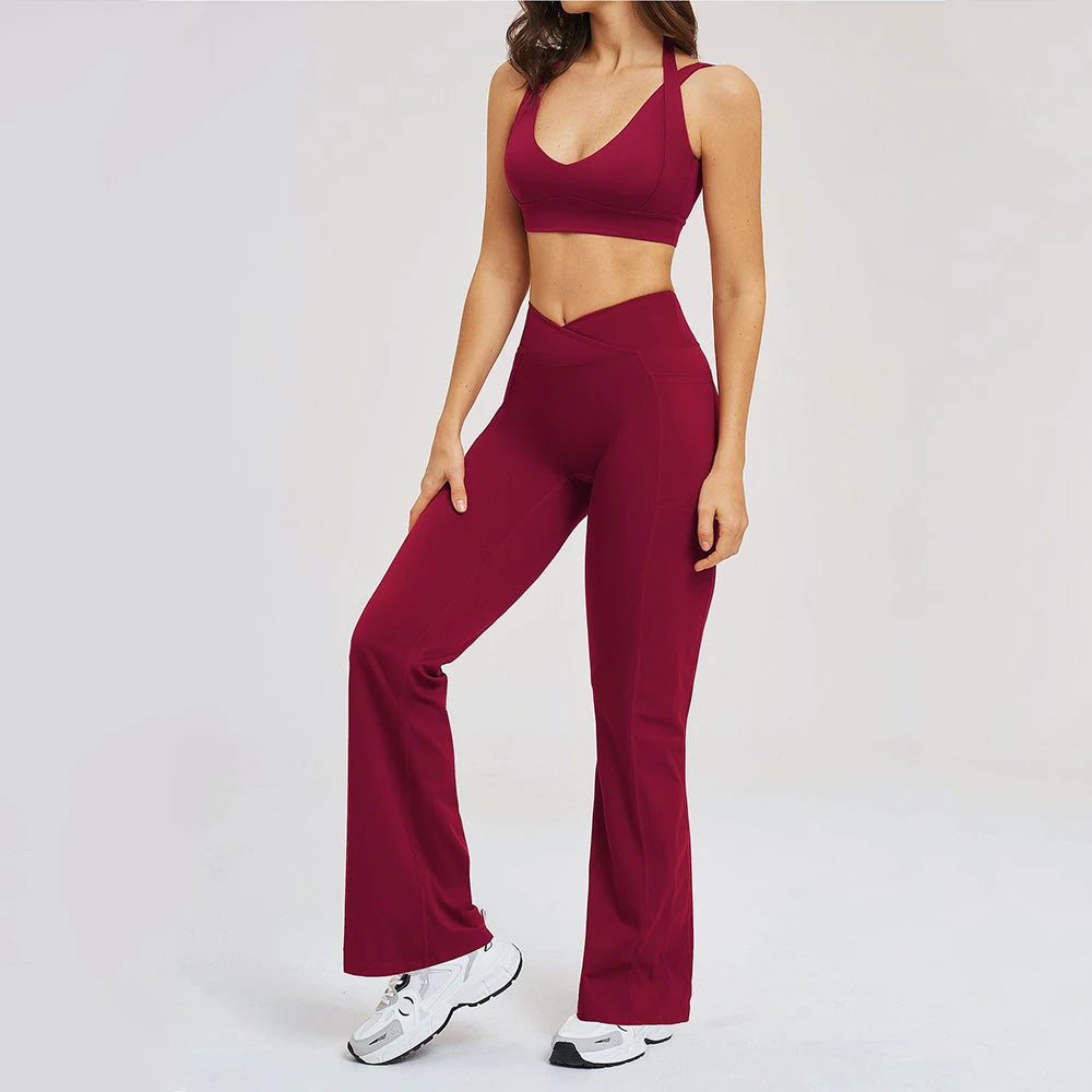 2 Piece Yoga Clothes Women's Sexy Wear Sexy Sport Bra High Waist Flared Pant Fitness Suit Gym Workout Jogging Sports Yoga Set