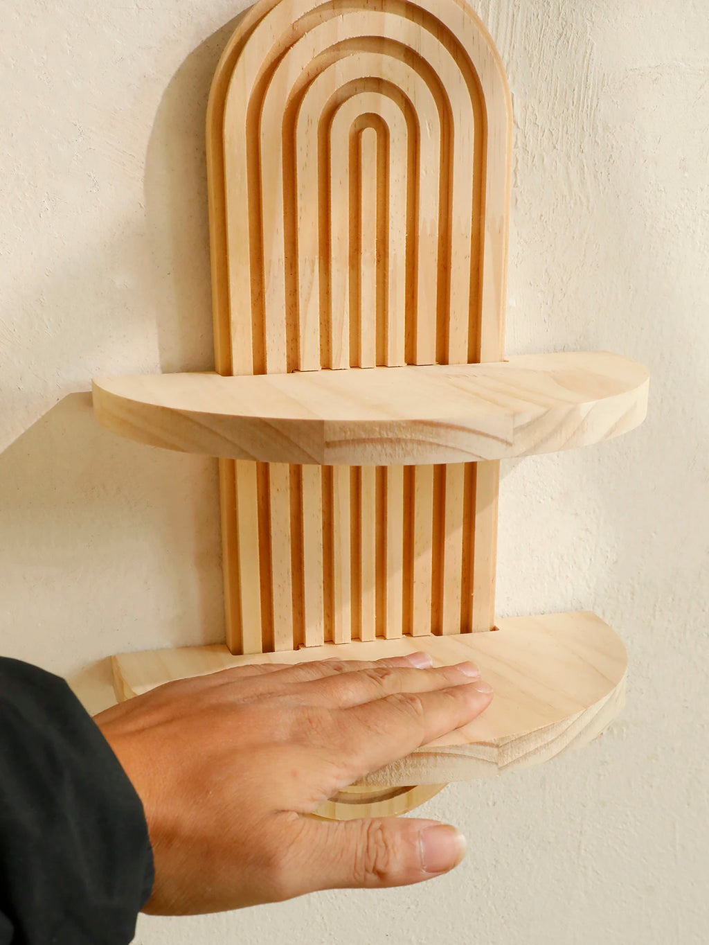 1Pc Boho Style Wooden Wall Shelves - Geometric Wall Mounted Shelves, Natural Wood Finish, Modern Home Decor, Plant Decorative