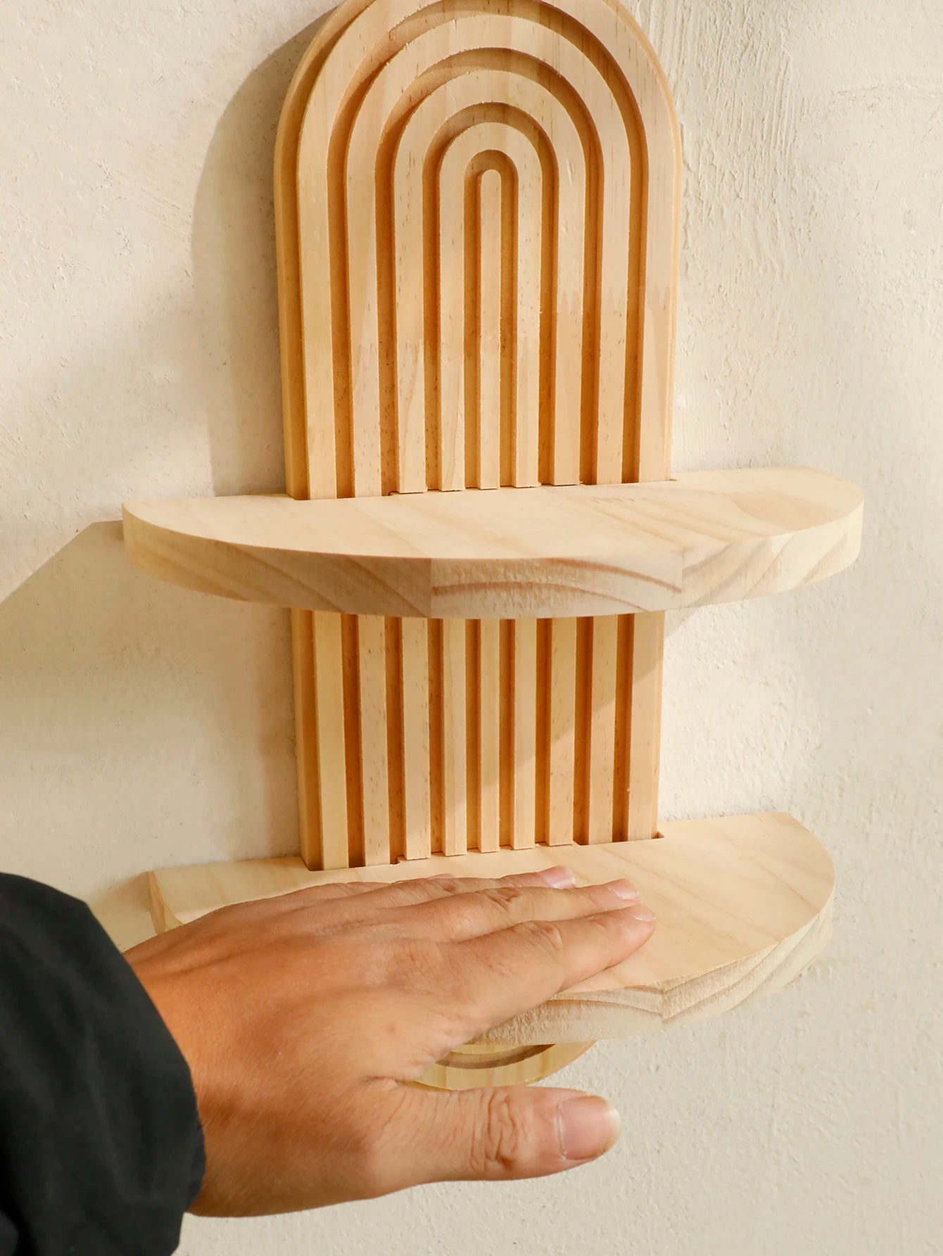 1Pc Boho Style Wooden Wall Shelves - Geometric Wall Mounted Shelves, Natural Wood Finish, Modern Home Decor, Plant Decorative