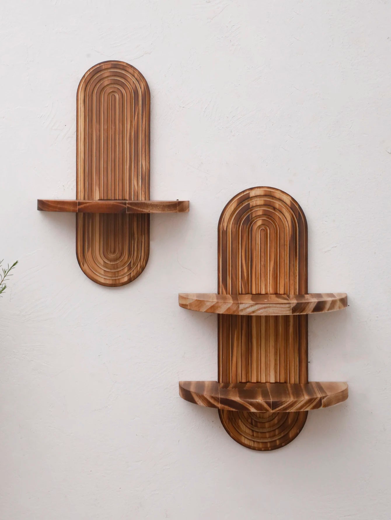 1Pc Boho Style Wooden Wall Shelves - Geometric Wall Mounted Shelves, Natural Wood Finish, Modern Home Decor, Plant Decorative